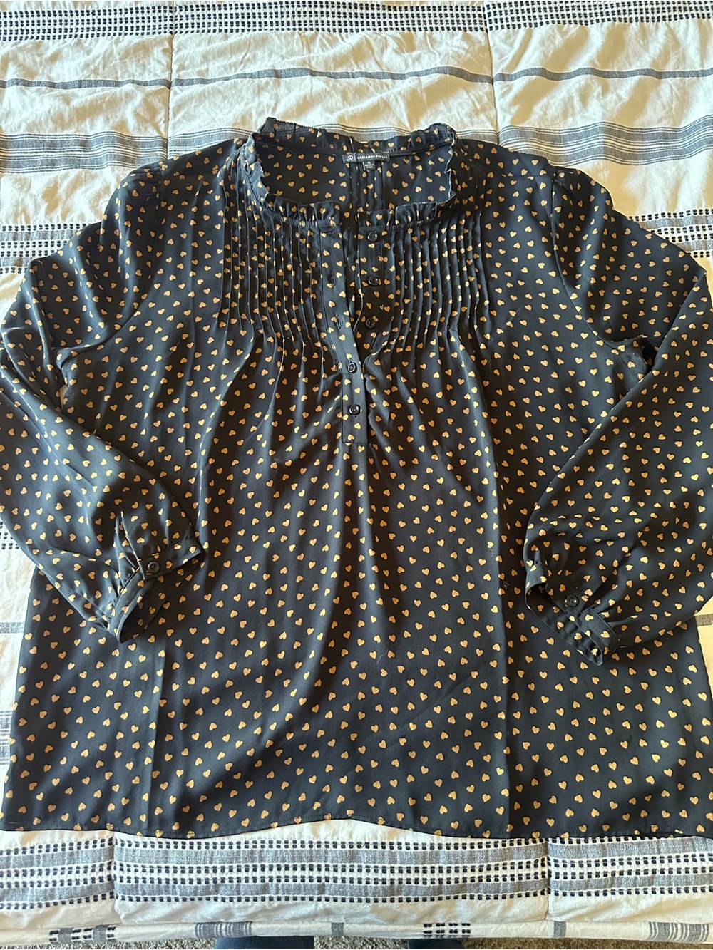 Adrianna Papell Black Blouse with Gold Heart Print